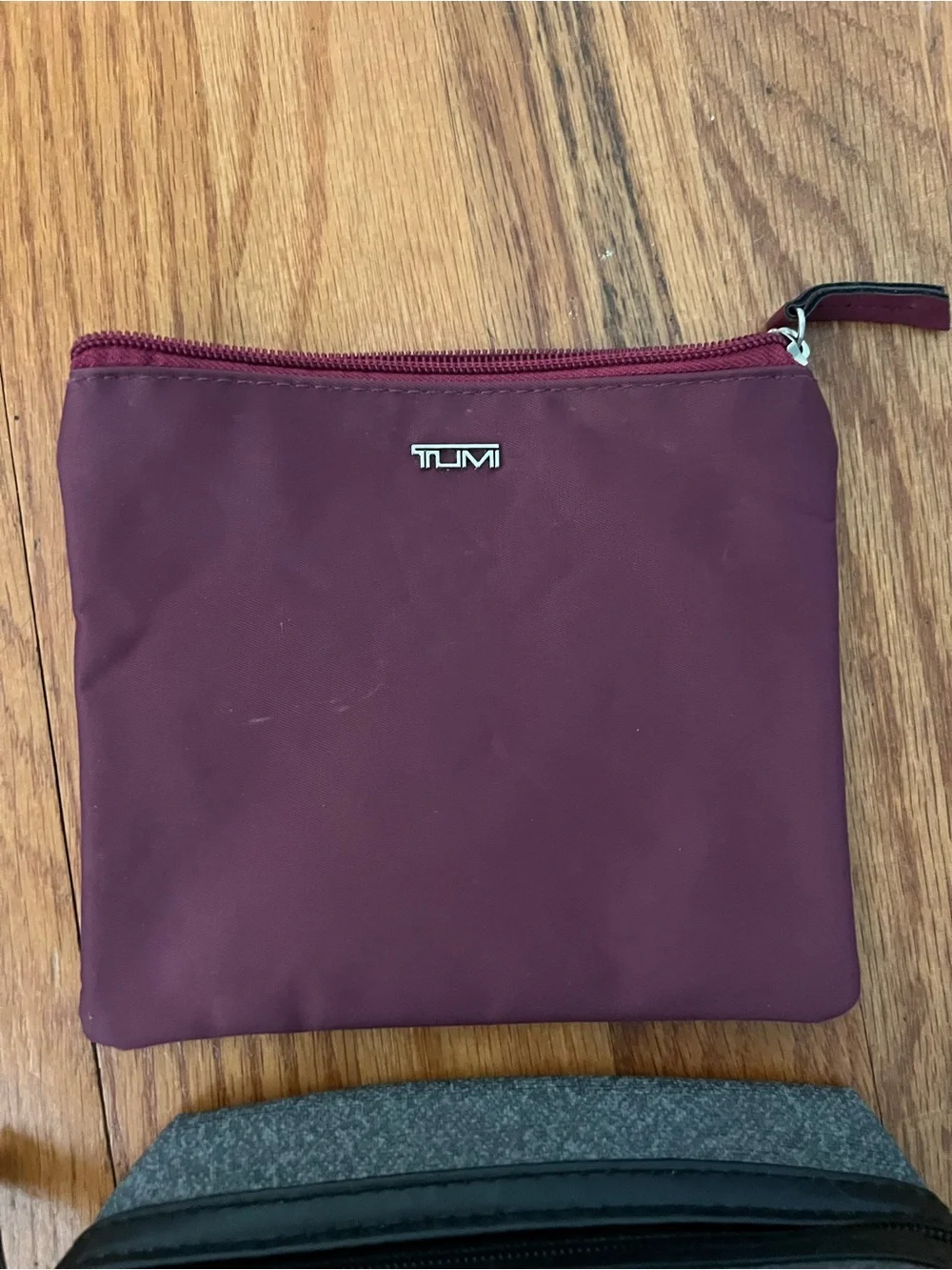 Tumi Burgundy and Gray Men's Travel Pouch Trio